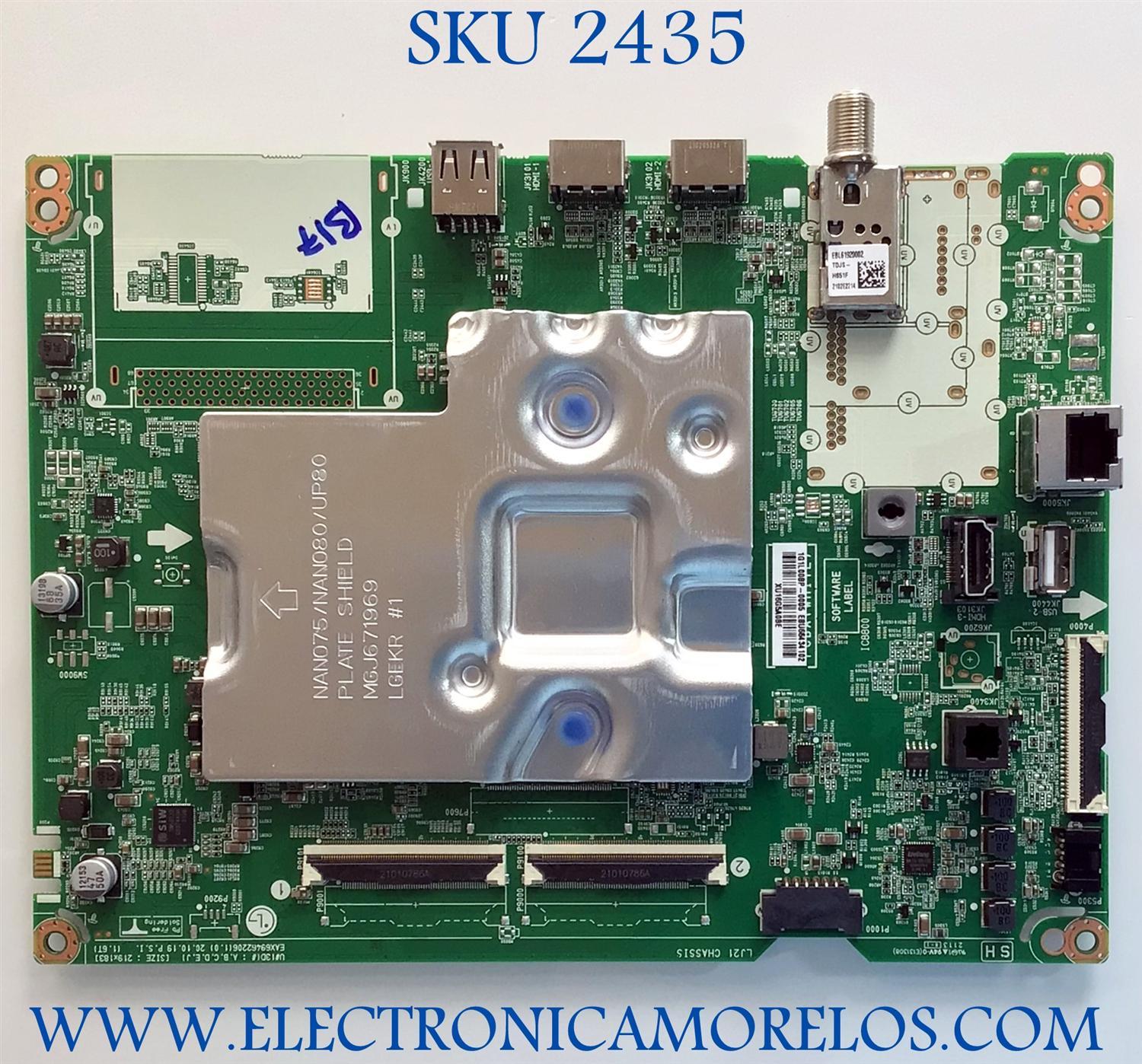 MAIN PARA TV LG / NUMERO DE PARTE EBU66434102 / EAX69462206 / 1G1L00BP-005 / XU16G5A0BE / PANEL NC500TQG-AAKH1 / MODELO 50UP8000PUA